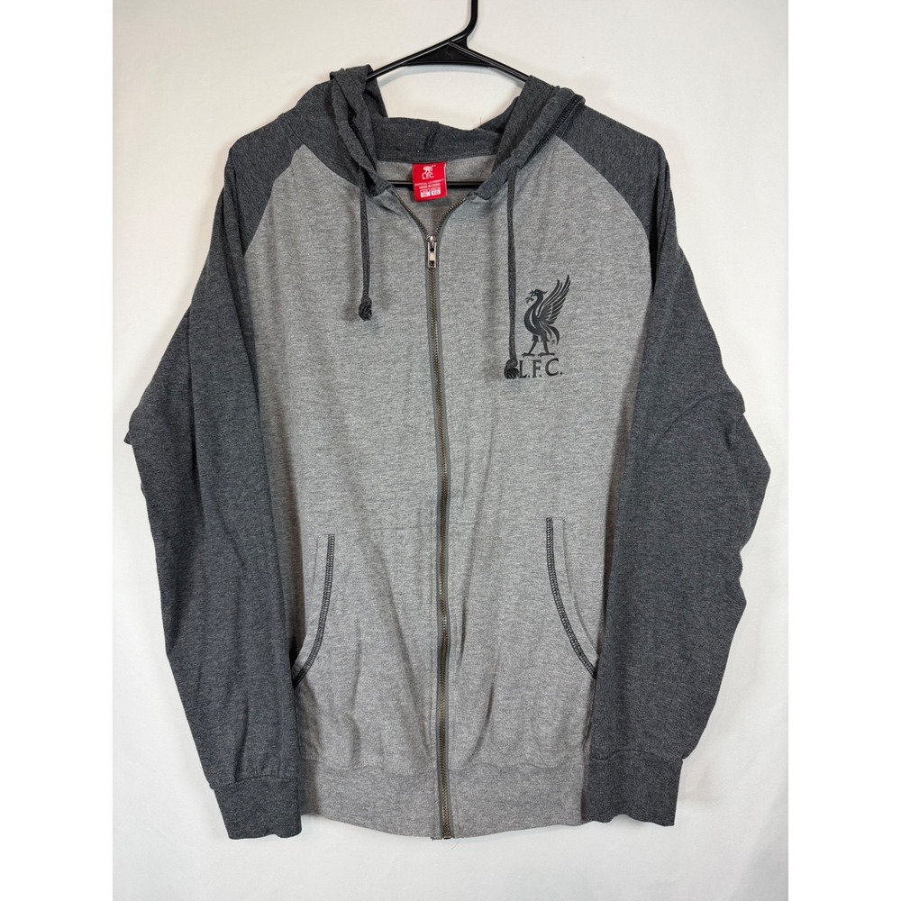 Official Liverpool FC Mens XL Full Zip Hoodie Grey Raglan Liver Bird Sweatshirt